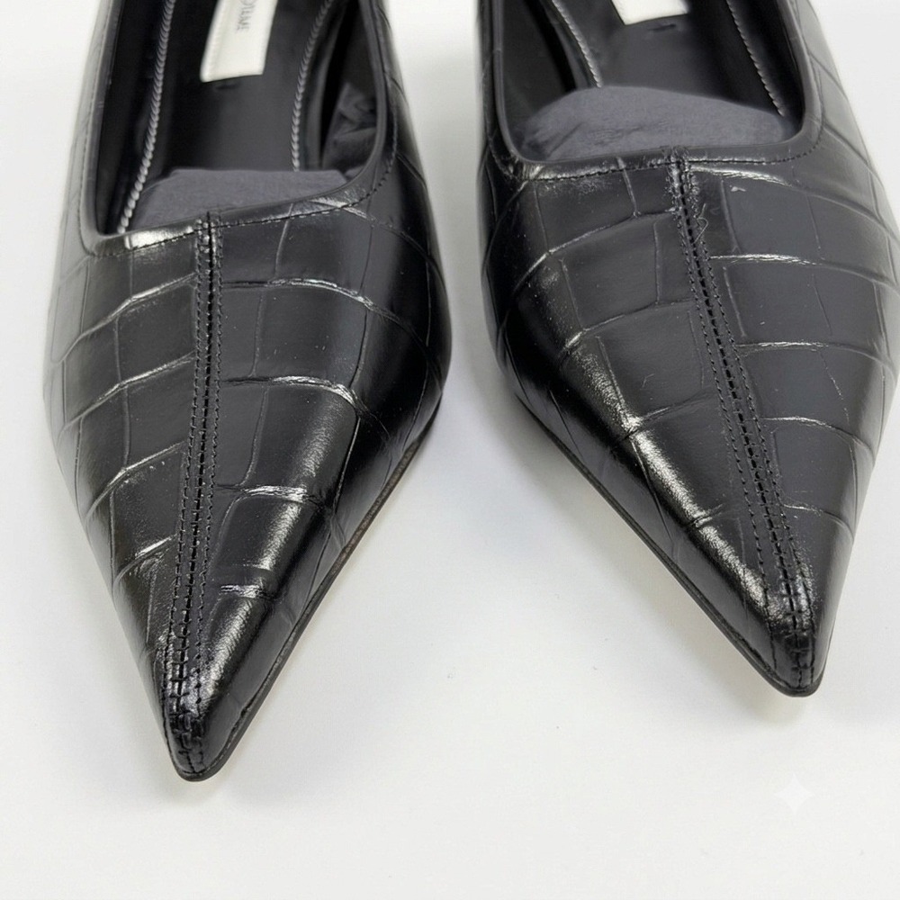 Toteme Size-EU 39 Black Croc Embossed Leather Pointed Toe Wedge Pumps - Picture 13 of 13